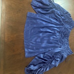 100% silk, off the shoulder, navy blouse.